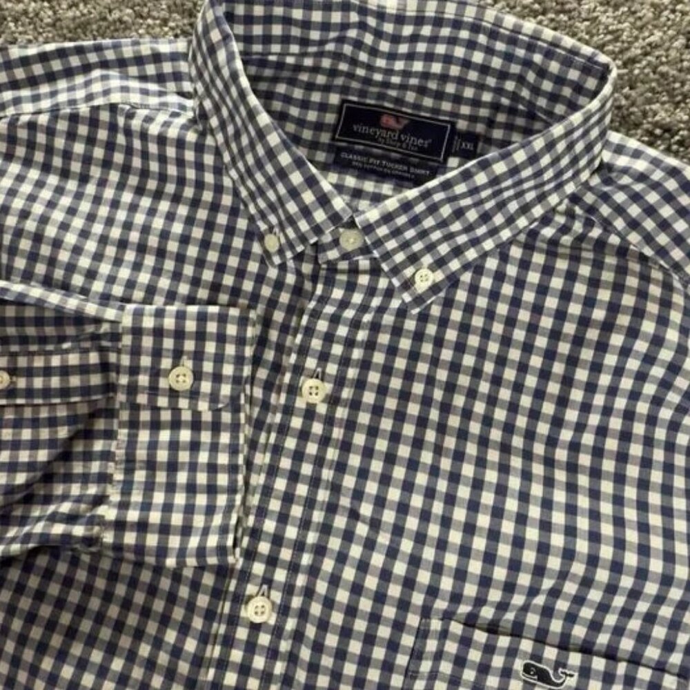 Vineyard Vines Classic Fit Tucker Performance Button Shirt Mens 2XL Blue/White